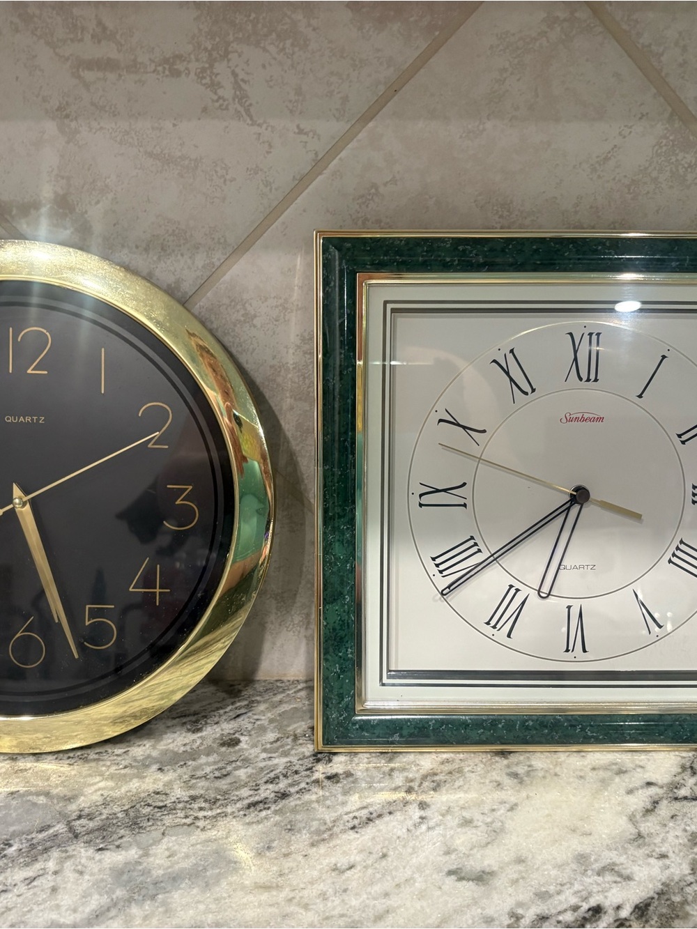 Sunbeam Green and Gold Framed Square Wall Clock with Roman Numerals